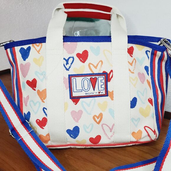 Brighton Handbags - Brighton Red White And You Mini Tote Bag Womens Heart Purse Canvas Crossbody